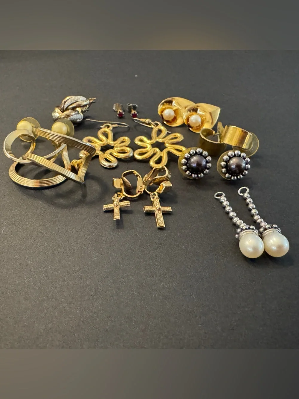 Vintage Costume Earring Lot Gold Tone Faux Pearl Clip On Pierced Dangle